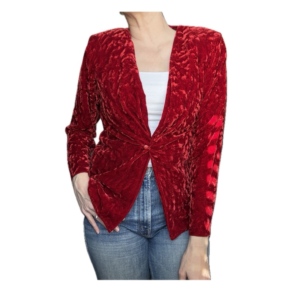 Saint Laurent Rive Gauche Vintage Velvet Single Button Jacket Red 38/ 4/ Small - Picture 2 of 7